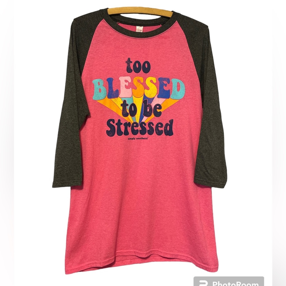 Simply Southern 3/4 Sleeve Raglan Tee Baseball T-shirt Hot Pink Grey Sz S Small